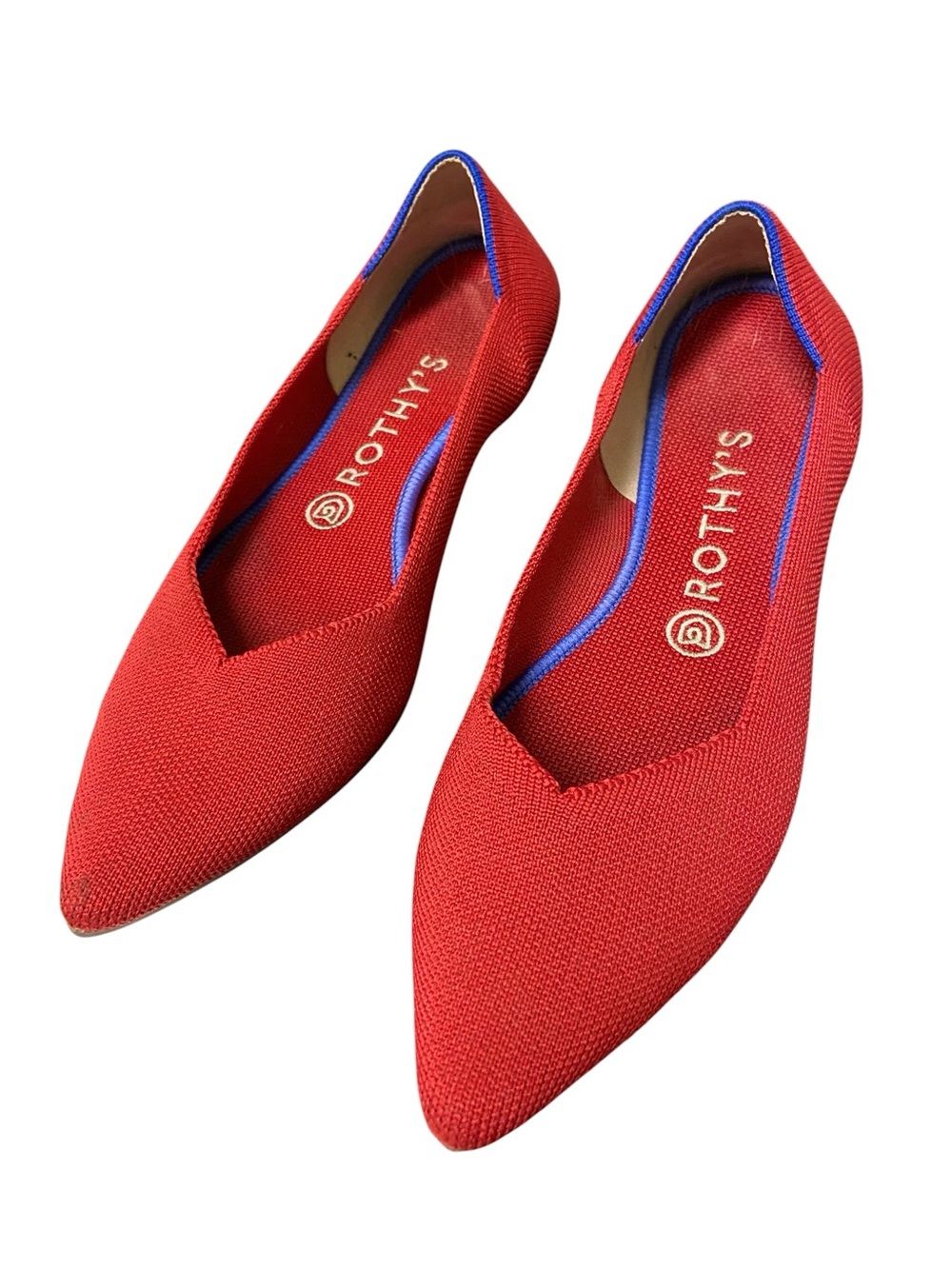 Rothy's Women’s The Point Chili Red Blue Halo Flats Size 8.5 Casual Comfy Work